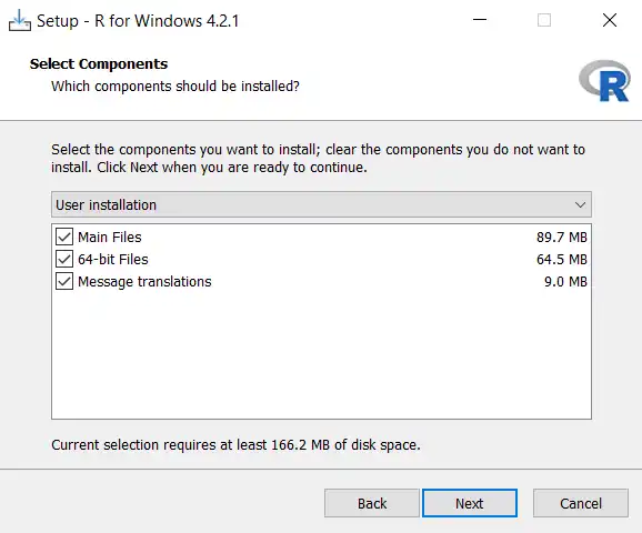 Select components for R (64-bit)