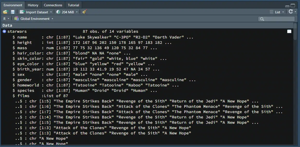 R Environment Pane