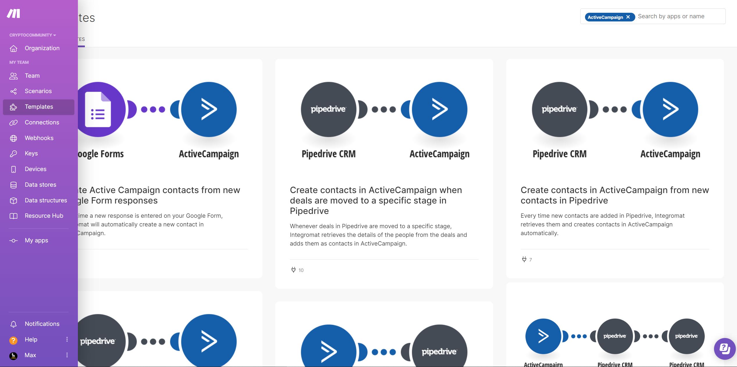 Different templates to choose from