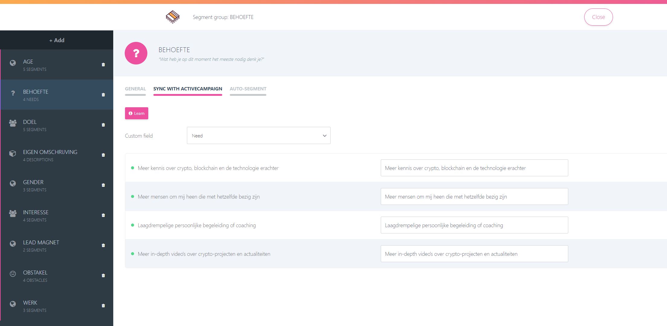 Rightmessage segmentation